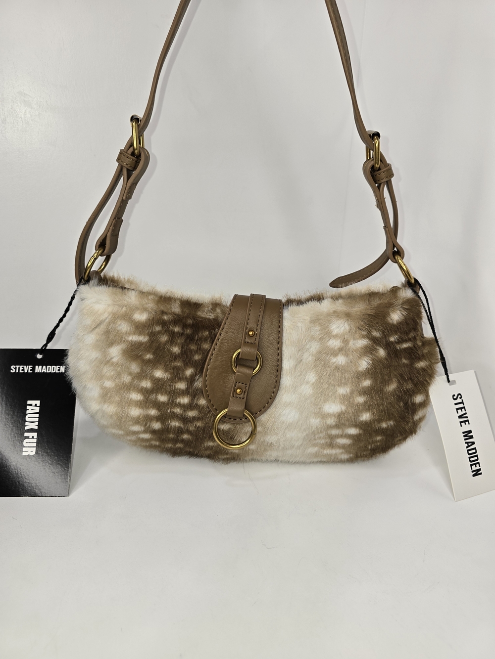 👉✨️ Steve Madden Faux Fur Taupe and Cream Shoulder Bag